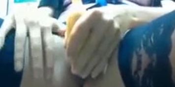 Horny Russian Using A Banana At Work