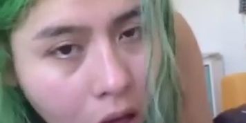 Green haired girl sucks cock for the first time 