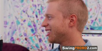 Lucky young swinger boyfriend enjoys so much to gets her cock kissed licked and sucked