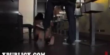 Hot brunette fucks in cafe