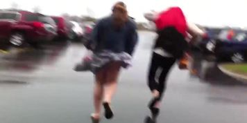 Short Skirt Coed Windy Day