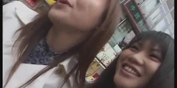Japanese Lesbians kissing in 0ublic
