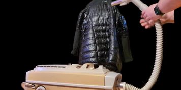Vacuuming Girlfriend's Black Titanium Down Jacket with Electrolux AP200 (Cory Chase, Sweetie_Fox)