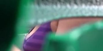 Woman pee in portable public toilet