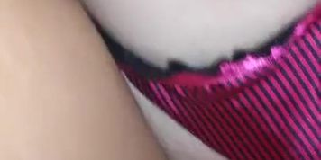 Condom removed and slut&rsquo;s silk thong creampied