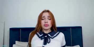 Redhead girl gets a big dick in her perfect ass and a huge facial by her teacher leo casanova