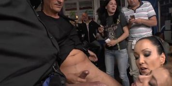 Blonde lick and dp fuck in public group