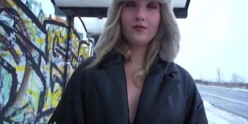 French blondie with blue eyes takes the money and fucks