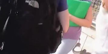 Girl with suitcase adorable upskirt in the street