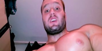 Hot muscle stud with big pecs cums inside his room