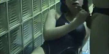 Swimming girl suck boyfriend dick in the locker room