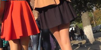 Cute upskirt beauties have a fun a sunny day (Amanda Logue)