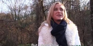 Hot blonde earning money for a screw in a public place