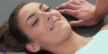 FitnessRooms Tight brunette teen fucks instructors big cock before facial - Fitness Rooms