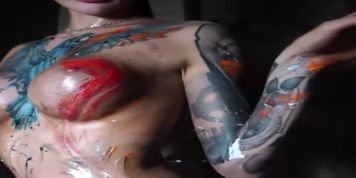 Sultry Siren with Enormous Fake Tits Drenched in Erotic Art Unveils Mesmerizing Masterpiece - Eva Gold - greatest XXX