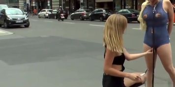 Busty blonde dp fucked in public bar