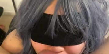 slutty asian kitty blindfolds herself and chokes on cock