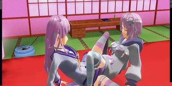 3D HENTAI Neptunia and Neptunia lesbians screw in the room (Choujigen Game Neptune The Animation) (John Strong)