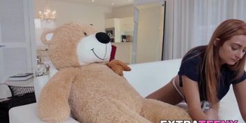 Ginger petite rides strapon teddy bear before riding dick (Kadence Marie, Teddi Barrett)