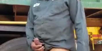 Black exibitionist truck driver masturbates near the truck 