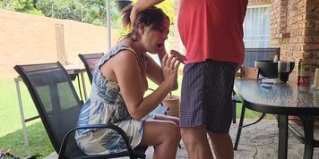 Neighbors wife sucking my cock outdoor