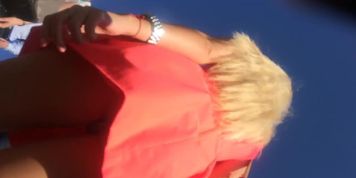 Moscow Upskirt Blondie in Red Dress White Thong