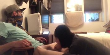 Quick blowjob for Connor. I love sucking his fat cock.