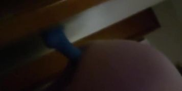 Pounding my pussy with my dildo stuck against the wall
