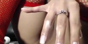 Slutty In Red Fishnets Masturbates
