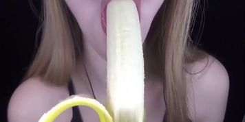 Blonde Beauty Sucking On A Banana ASMR