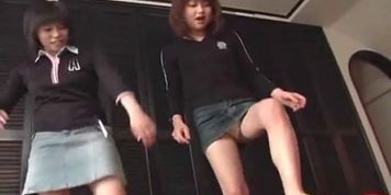 Mosaic; Two brunette asian girls play bondage