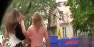 Follow three hot ass coeds down the street