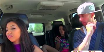 Petite brunette Megan Rain sucks big cock in the restroom (Criss Strokes)