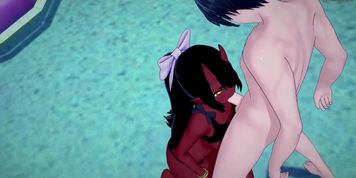 Meru the Succubus getting fucked at the beach! bikini hentai cum