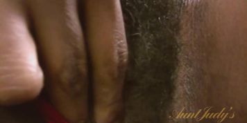 Necie - Hairy pussy ebony MILF Necie masturbates for AJ"s members