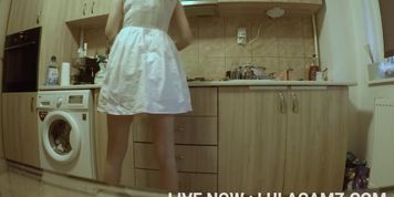 (Hidden Cam) Sneaking On My Hot Teen Stepsis In The Kitchen