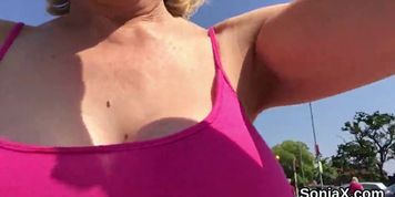Unfaithful english mature lady sonia unveils her huge boobs
