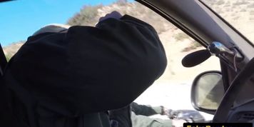 Pale teen pleasing border guard cock outdoors