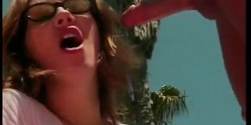 Lovely blonde takes a big cock in her pussy by the pool