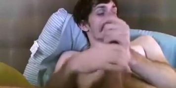 Horny hairy guy edging his big bushy dick on cam