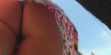 Sexy upskirt voyeur video with a gal in leopard panties