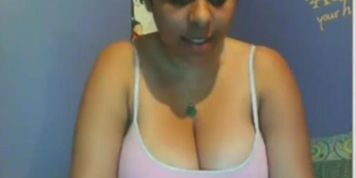 Thick ebony shows boobs