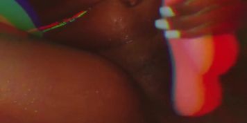 Black girl playing with her pink vibrating dildo