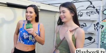 Nasty babes get payed for flashing their boobs outdoors