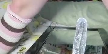 Mitsubachi baby practices her dildo riding