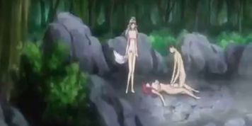 Japanese cartoon  Group of young people have fun on beach