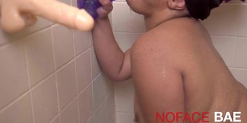 Ebony caught Deepthroat Two Dildo In Shower Blowjob