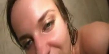 Party goers watch couple screw in shower