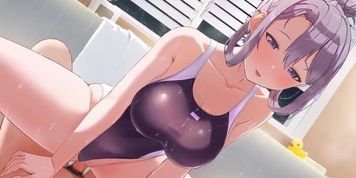 New step sister in swimsuit sits on her brother happiness double room