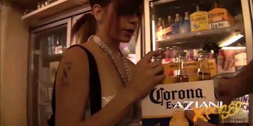 Horny Brunette gets dirty in public store and shows off her goods